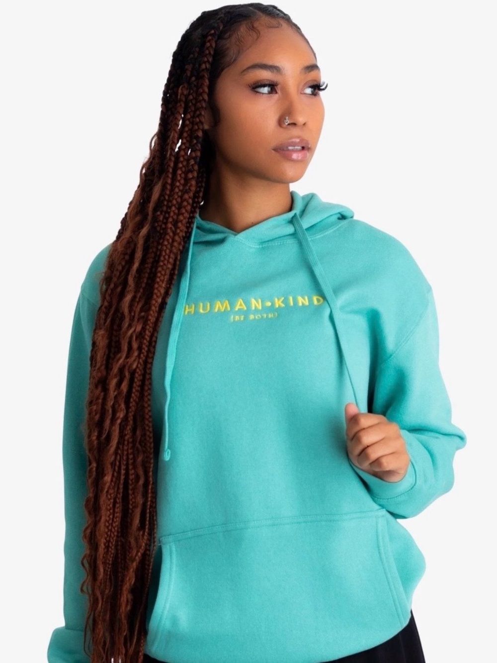 Human+Kind Teal Pullover Hoodie - Women's Casual Sweatshirt Oversized‎ Medium